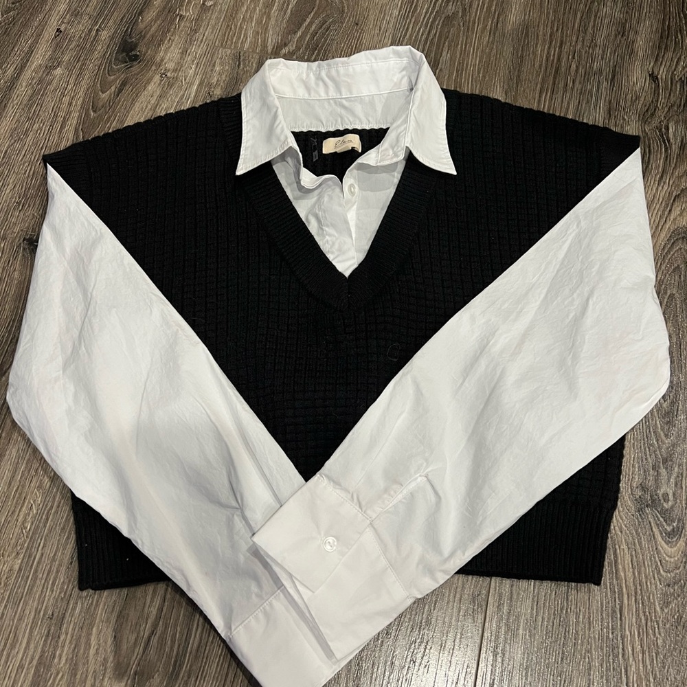Elan Black V-Neck Sweater Vest with White Shirt